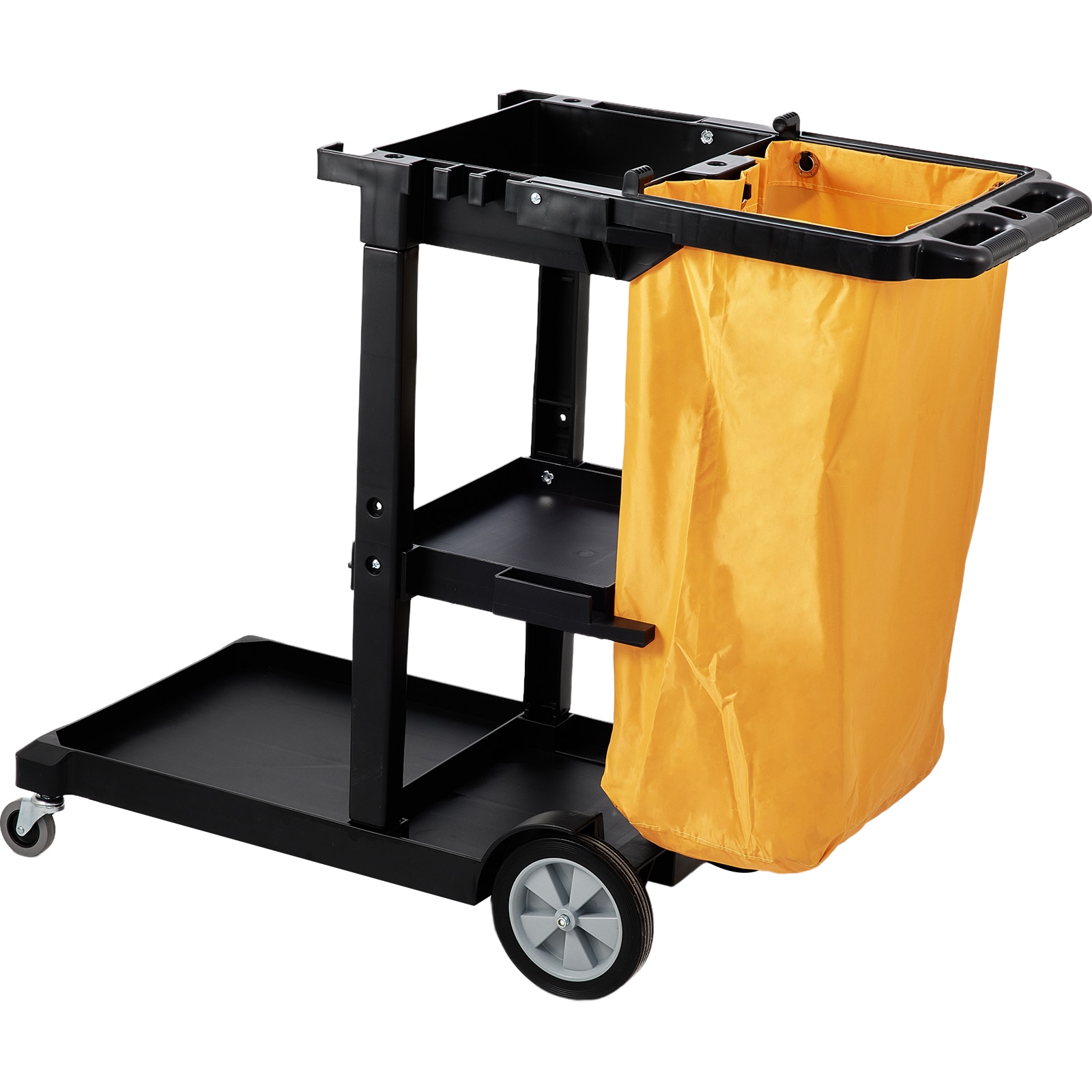 Cleaning Cart, 3-Shelf Commercial Janitorial Cart, 200 Lbs Capacity Plastic Housekeeping Cart, With 25 Gallon PVC Bag, 47 X 20 X 38.6in, Yellow&Black_maomaolike.com